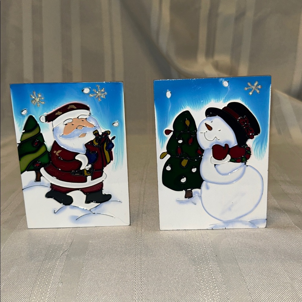Jolly Santa and Snowman Glass Tea Light Holders (LC)